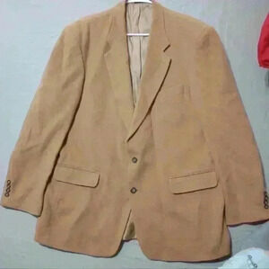 Blazer Wool Camel Hair Blend Men's Sz 46L Brown Two Button Preppy Minimalist Y2K